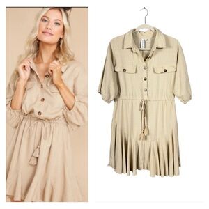 Grace & Karma Womens Linen Blend Shirt Dress Medium Safari Bohemian Cottage Tan